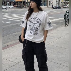 White Black Guns Weapons Graphic Tee XL American Flag Eagle Skull Graphic Grunge